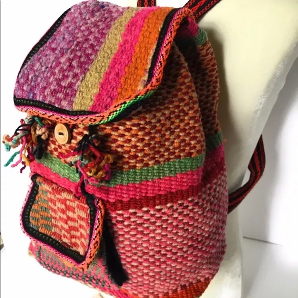 Hand Woven Wool Backpack. Made in Peru.